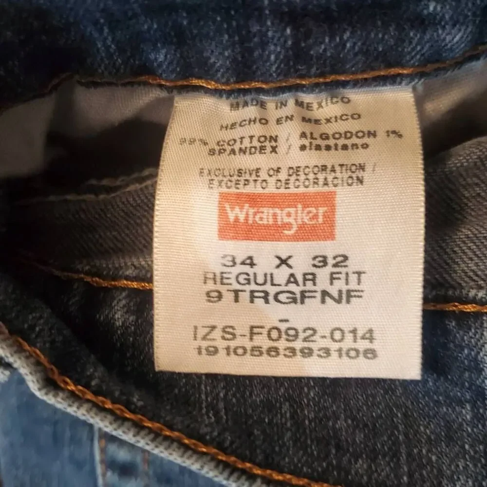 Wrangler Regular Fit Flex Jeans Men’s 34x32 Blue Medium Wash Straight Leg Denim